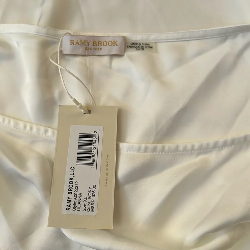 Ramy Brook Lilianna One Shoulder Silky Polyester Blouse Cream Off White XL NWT